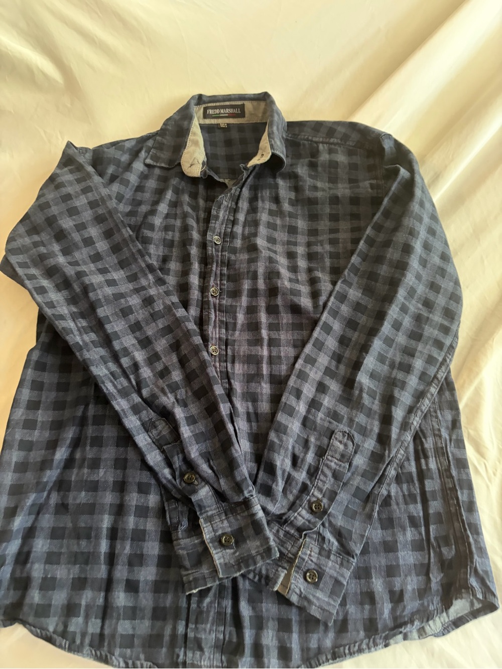 Fredd Marshall Navy and Black Check Button-Up Shirt